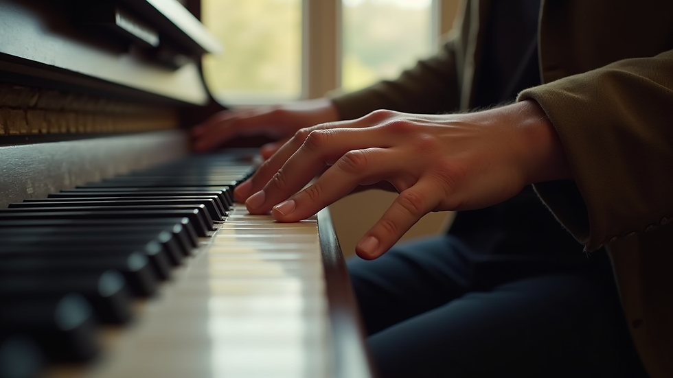 Nahaufnahme eines Klaviers mit professioneller Begleitung