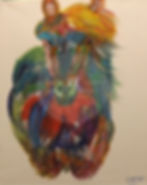 AcrylicXpression titled Colorful Stallion — vivid, multicolored portrait of a stallion with bold strokes and piercing eyes, symbolizing strength, determination, and unwavering focus on faith. Artwork by CreativeXpressions.