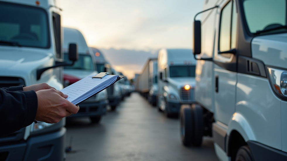 High angle view of a mobile VIN verification van parked at a commercial fleet yard