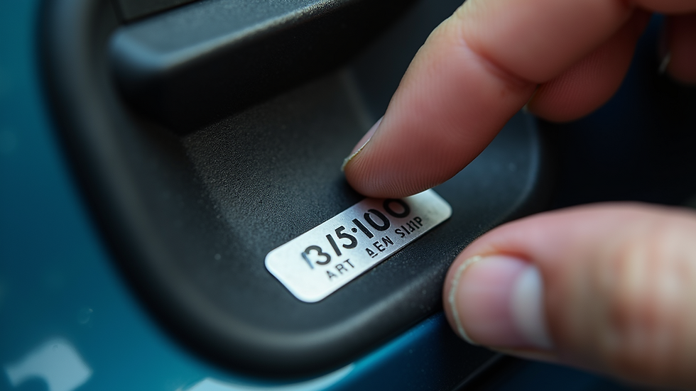 Close-up view of a vehicle's VIN plate being inspected