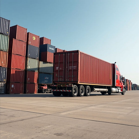 a semi truck moving a shipping container in a shipping yard.jpg