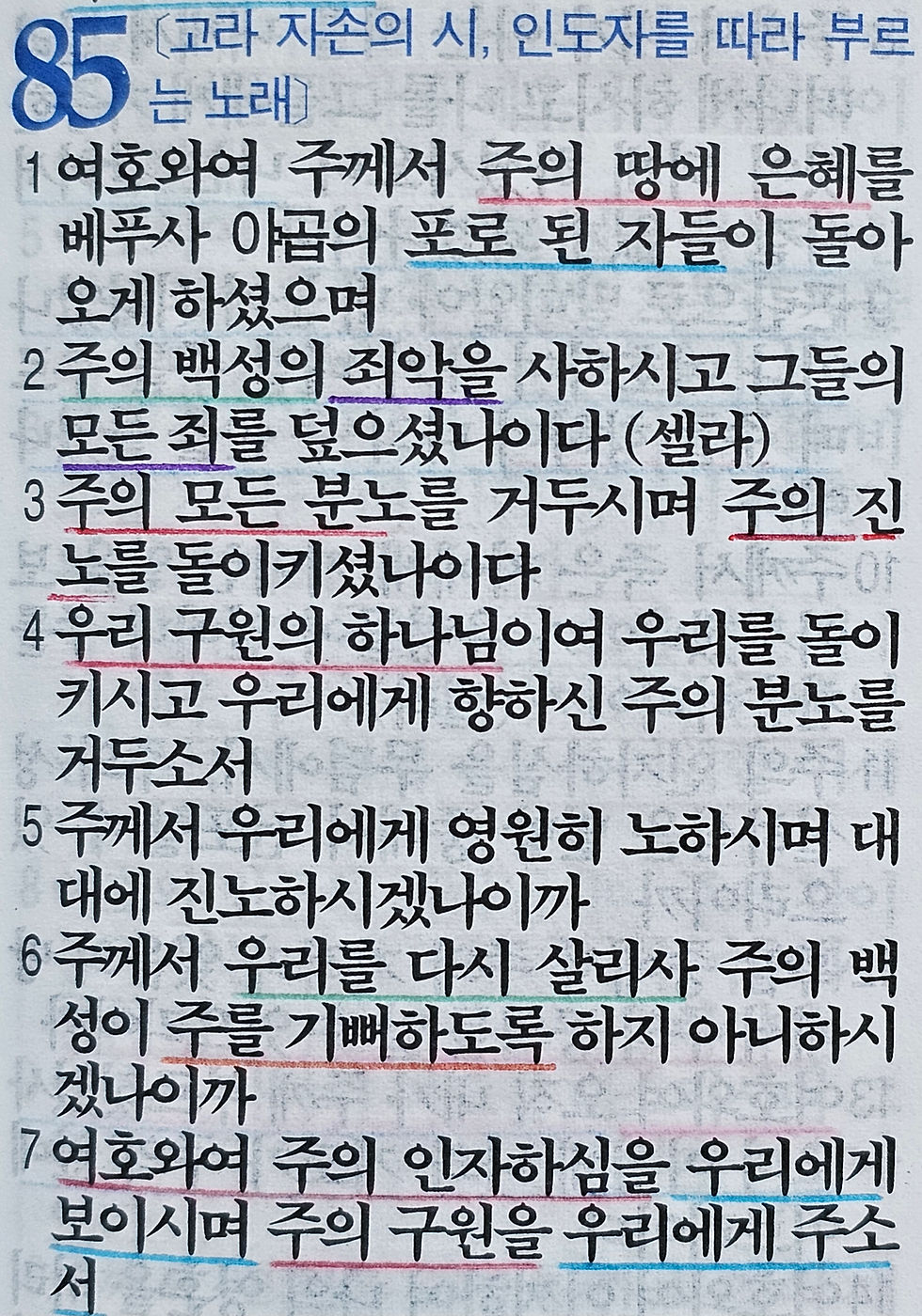 시편 85편 1-7절 묵상 말씀
