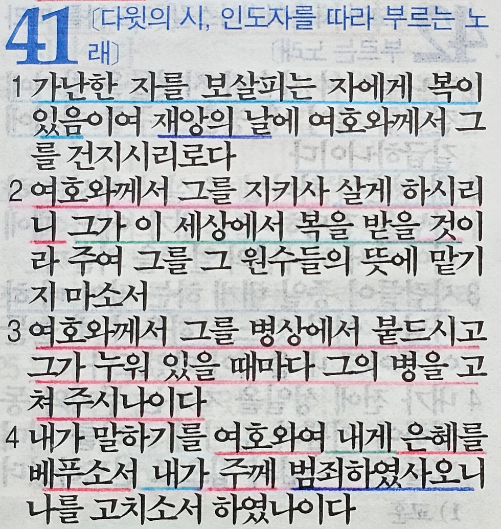 시편 41편 1-4절 묵상 말씀