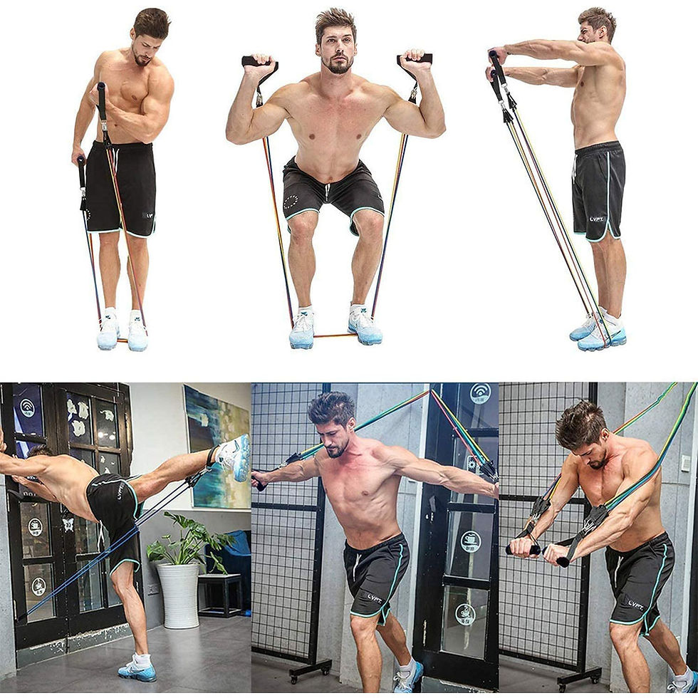 Miniature : Man performing various resistance band exercises