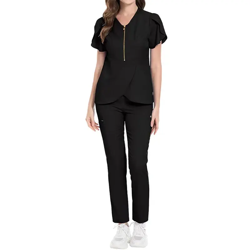 Miniature : Black women's zip scrub top and pants