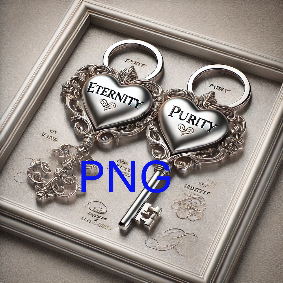 Two ornate keys, Eternity and Purity, in a frame