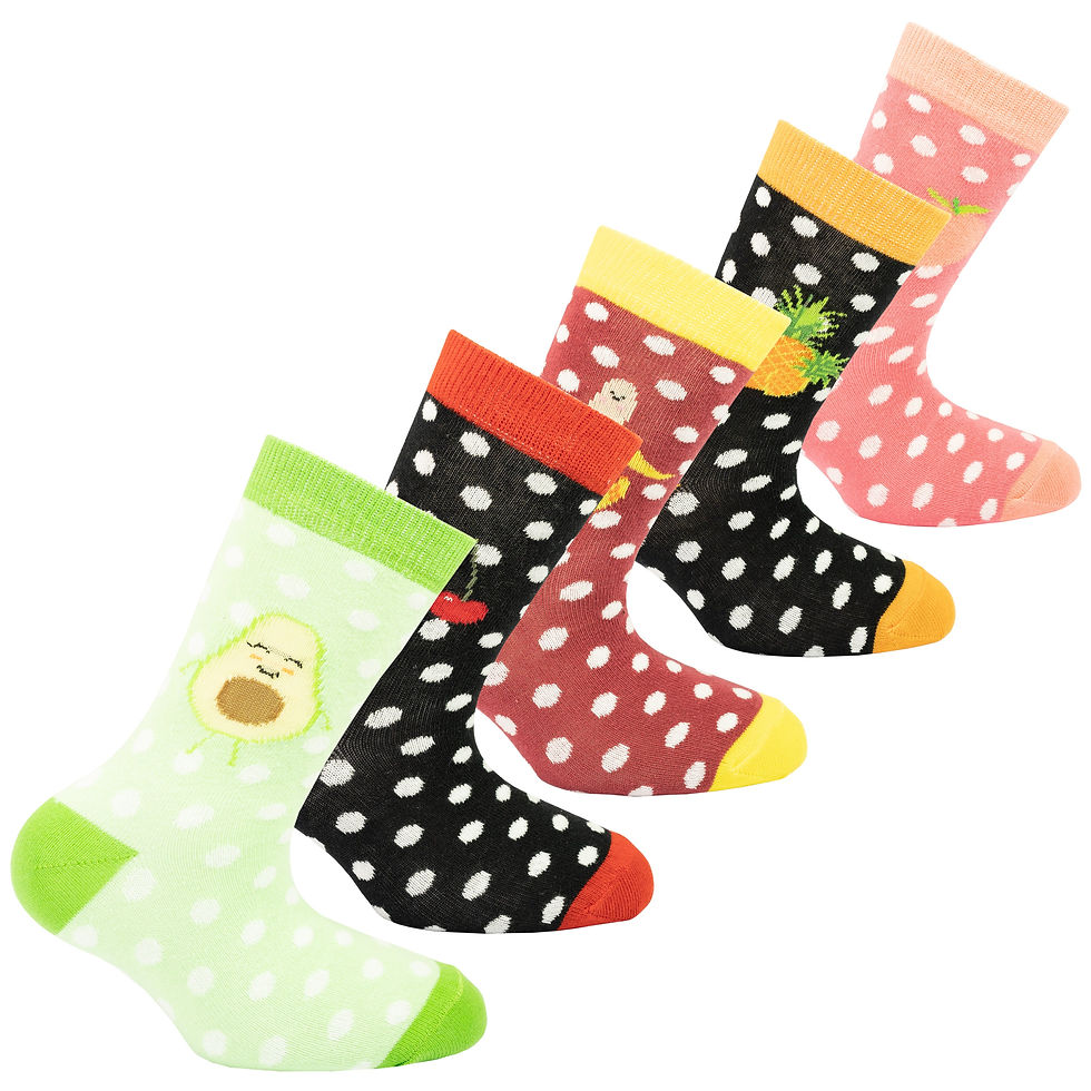 Six pairs of fruit socks