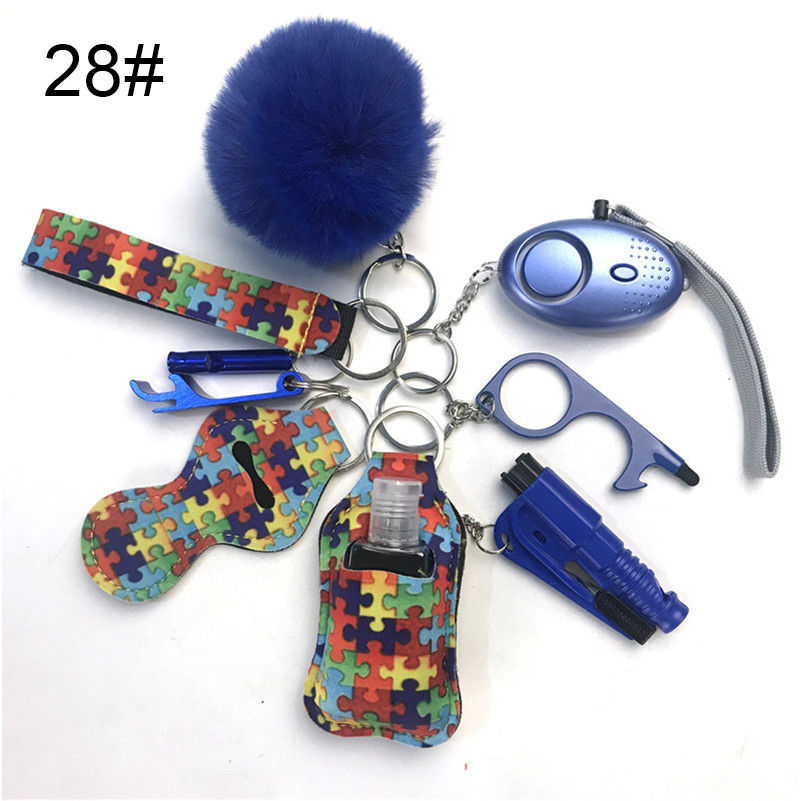 Miniature : 28# Keychain set:  puzzle-themed hand sanitizer holder, bottle opener, self-defense keychain