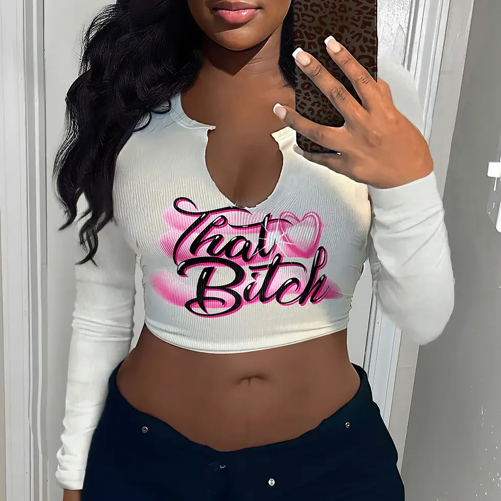 Thumbnail: Woman modeling white crop top: That Bitch