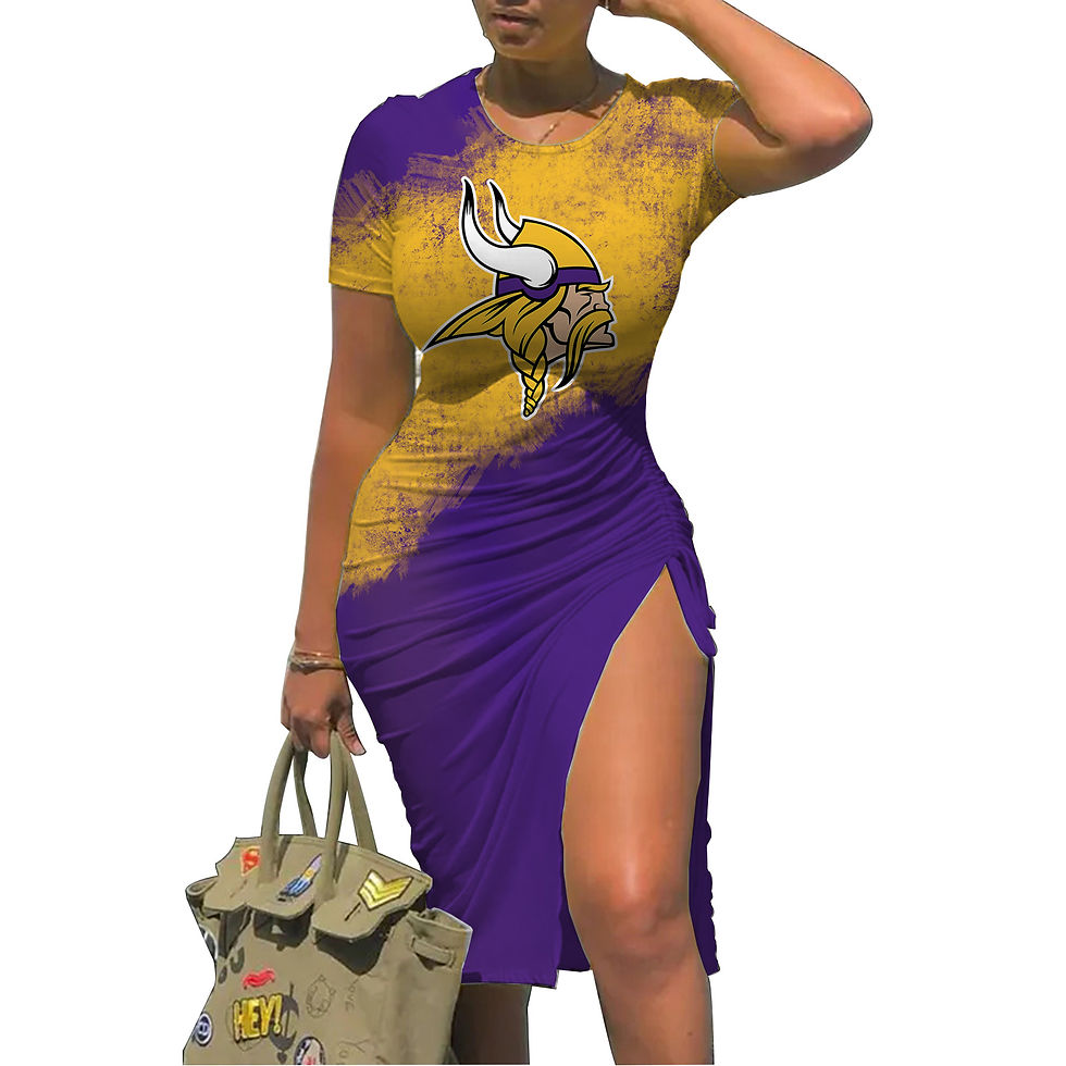 Thumbnail: Woman in Minnesota Vikings T-shirt dress