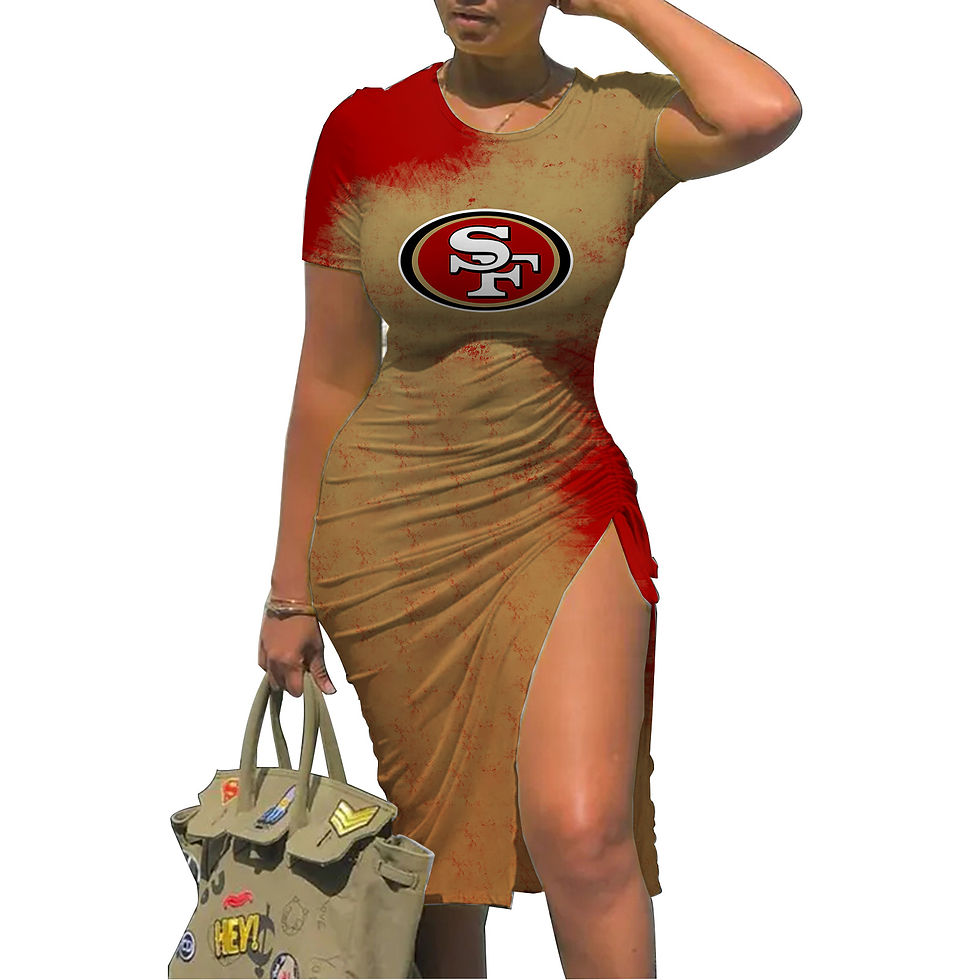 Thumbnail: Red and beige San Francisco 49ers team logo dress