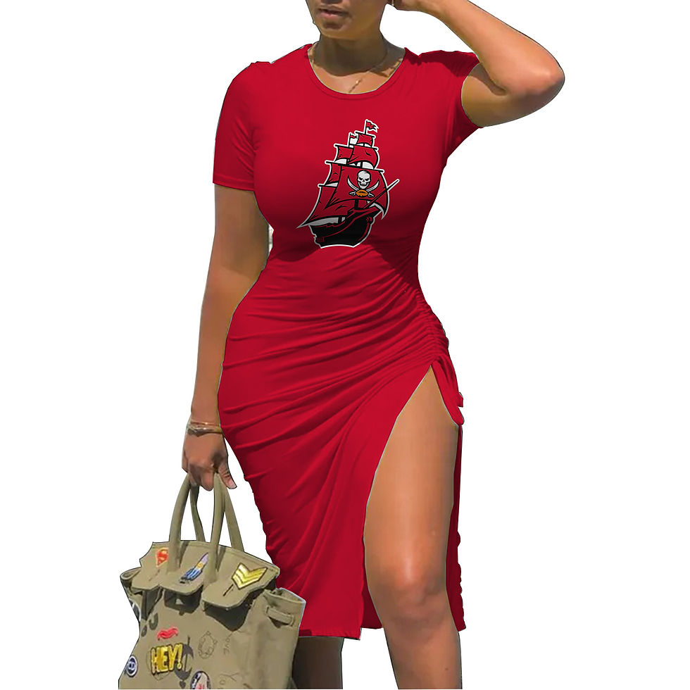 Thumbnail: Red midi dress with ship graphic