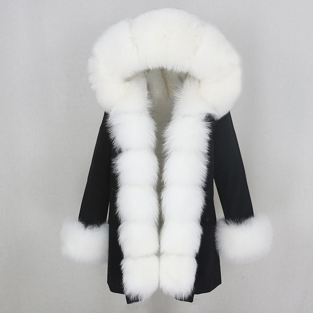 Miniature : Black parka with white fur trim