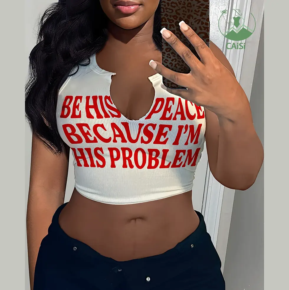 Woman in white crop top, "Be his peace because I'm his problem"