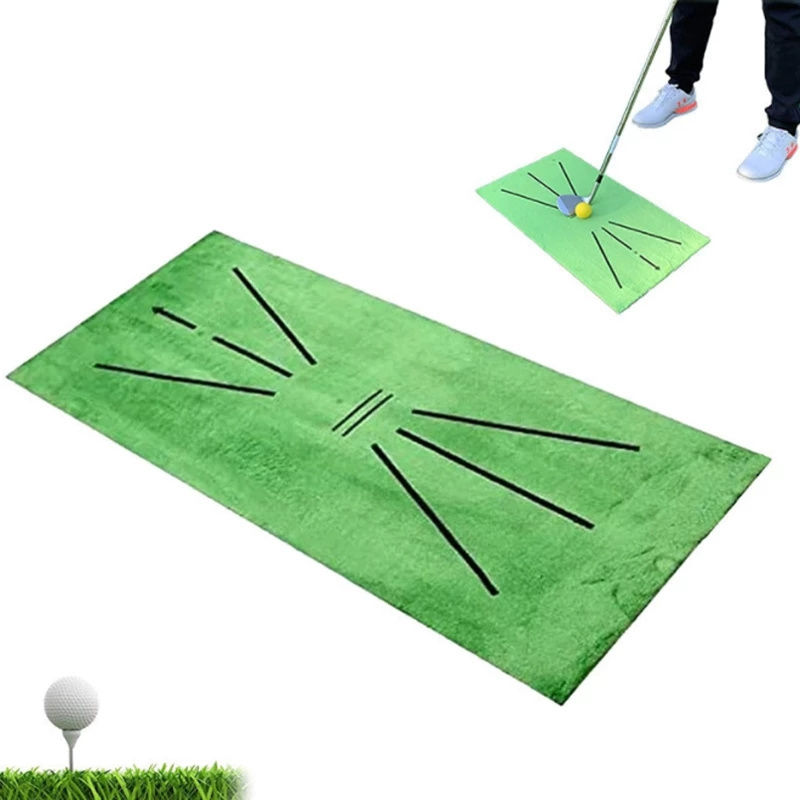 Green golf putting mat with lines for practice