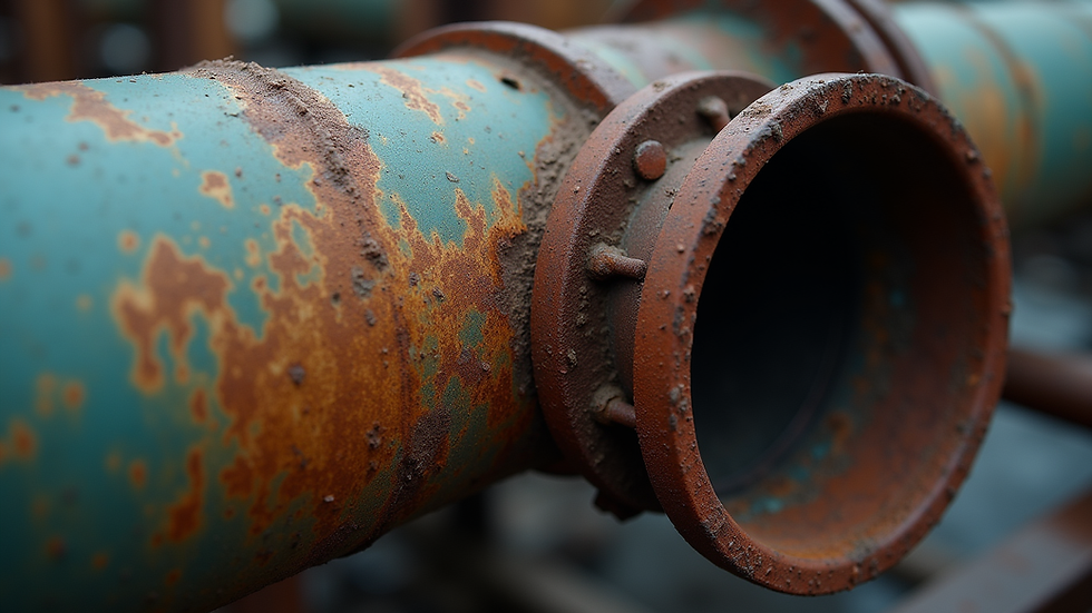 Close-up view of a corroded boiler pipe with visible rust
