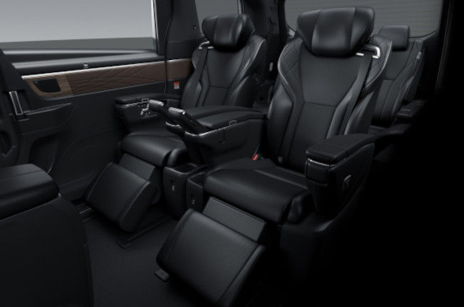 Luxury black leather seating in a private limousine