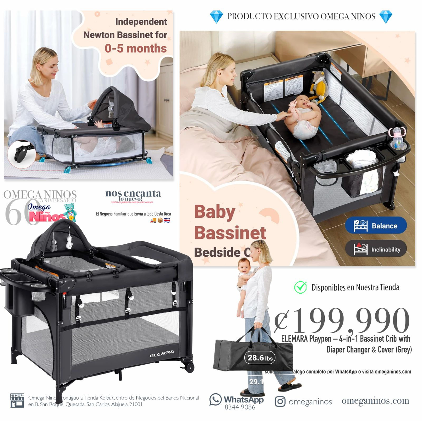 ELEMARA 5 in 1 Pack and Play, Adjustable Baby Bedside Bassinet Sleeper,1-Second