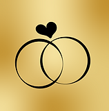 Simbolo di due fedi intrecciate con un cuore sopra, rappresentante l'unione matrimoniale, su sfondo dorato. Ideale per illust