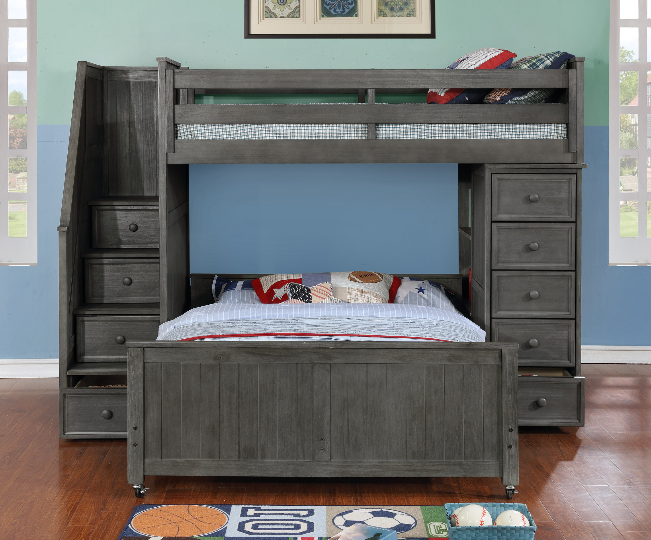 grey twin over full bunk bed