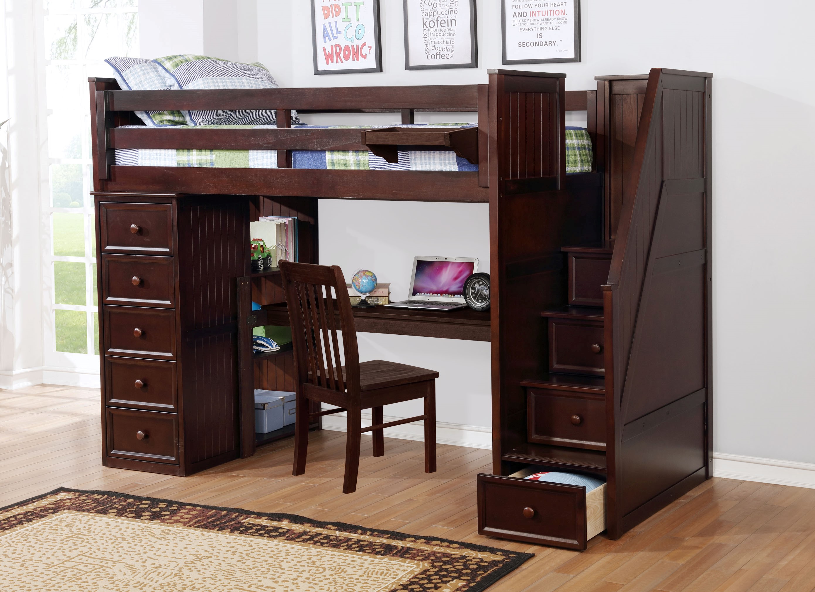 espresso loft bed with desk