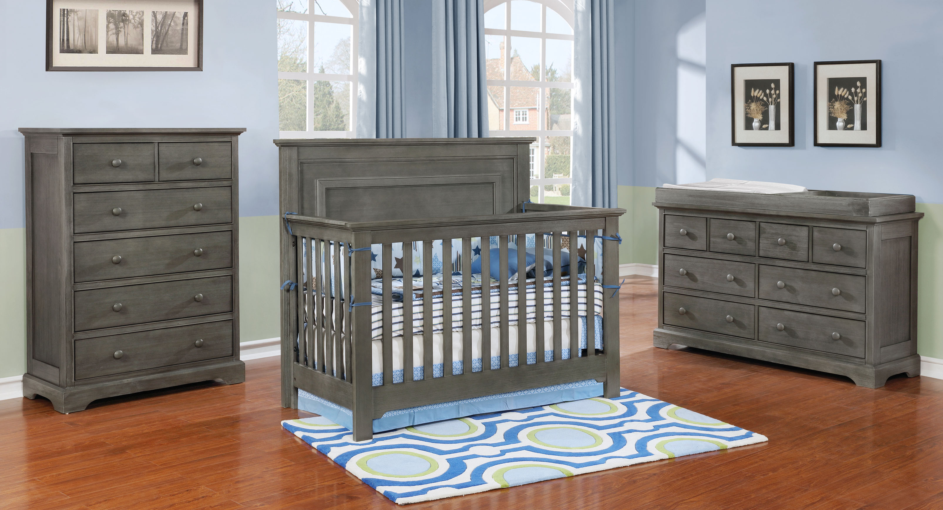 Waterford Panel Conversion Crib with Waterford Collection Weathered Grey