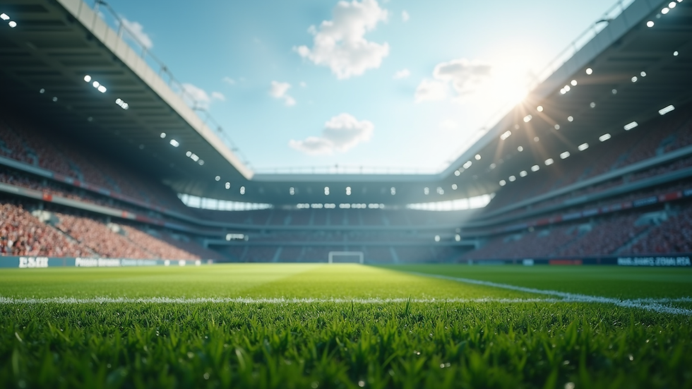Vue latérale d’un stade de football avec des graphiques financiers superposés