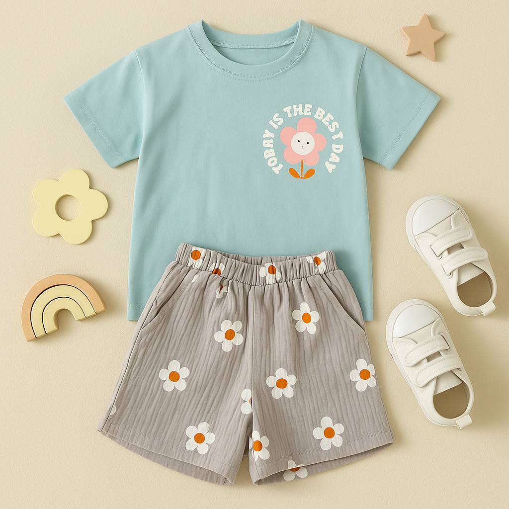 Papatya Desenli Müslin Şortlu Takım