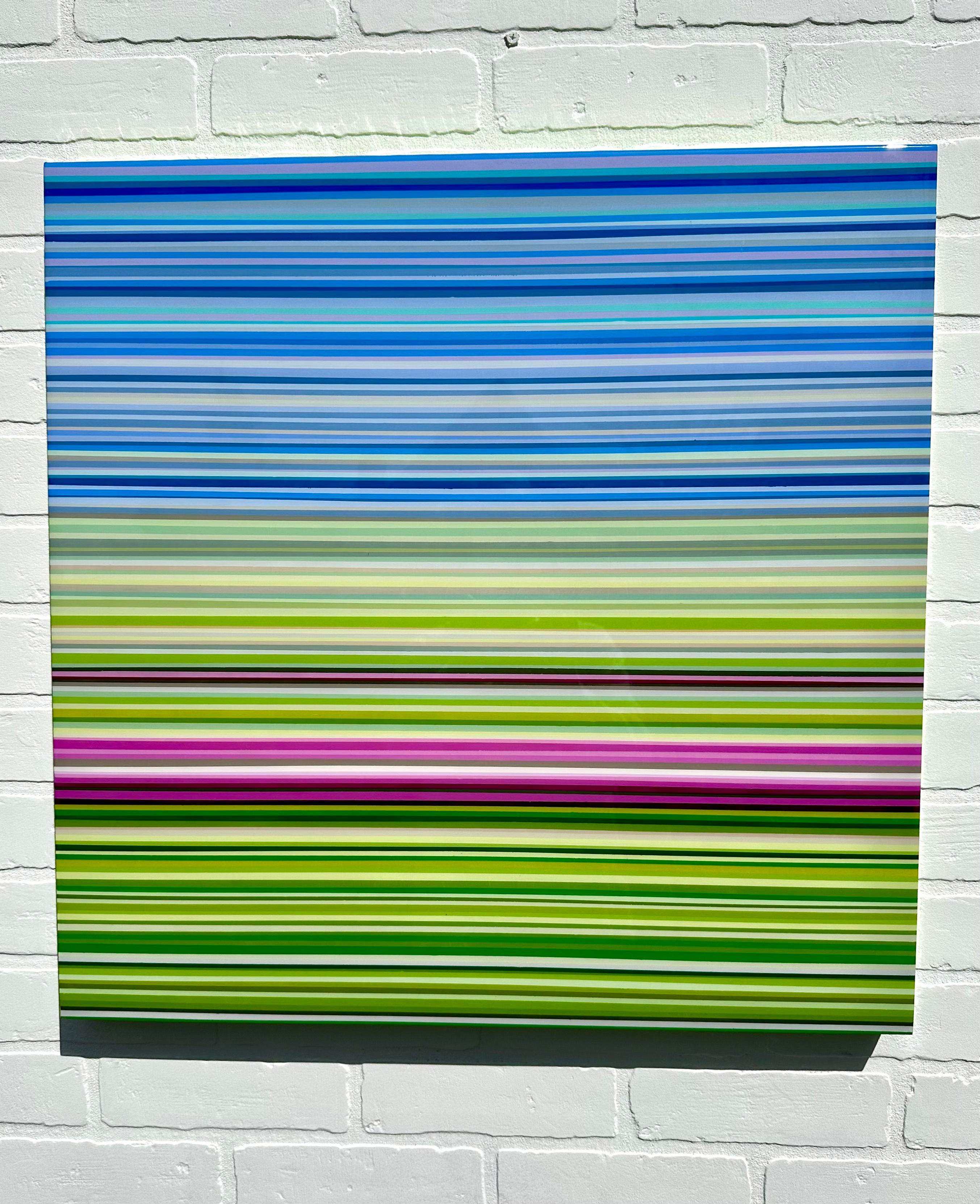 square painting of blue and green stripes