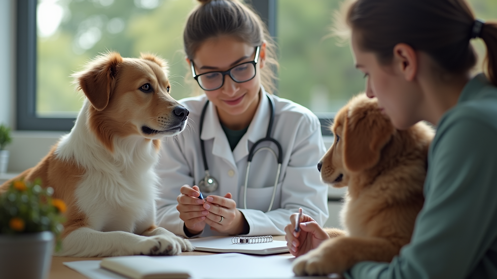 Eye-level view of a nutritionist consulting with a pet owner