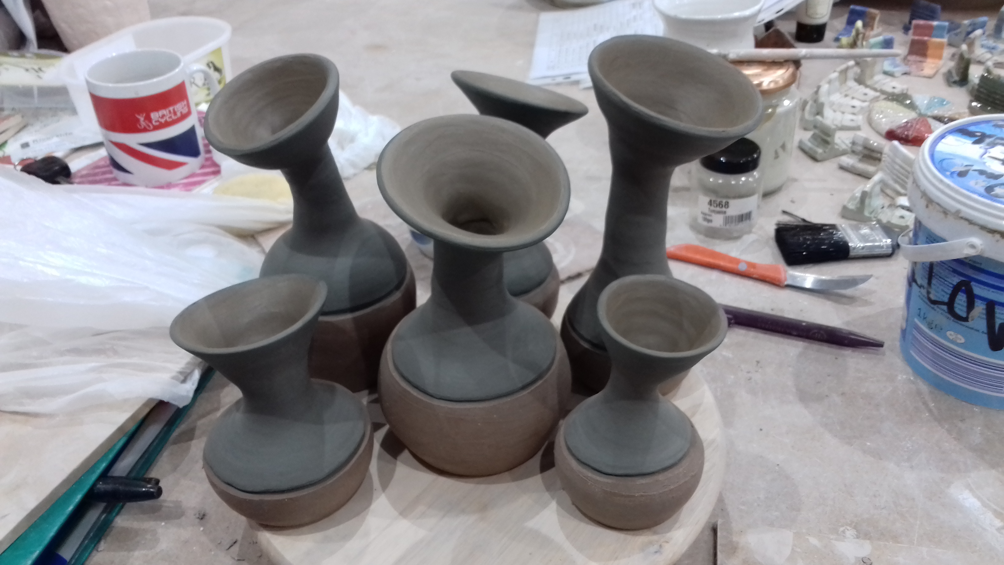 Stem vases pre firing