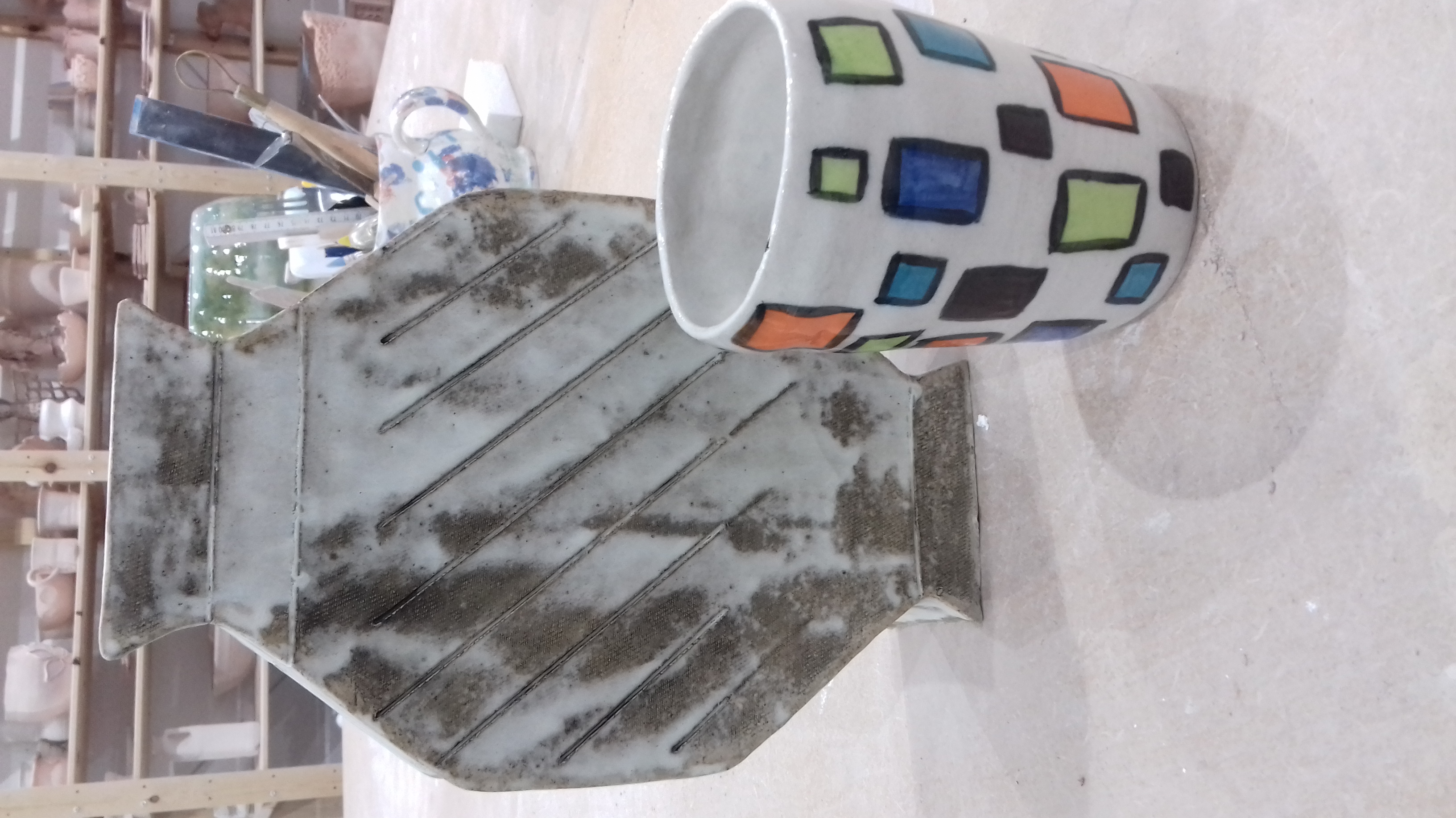 Sculptural slab built vase