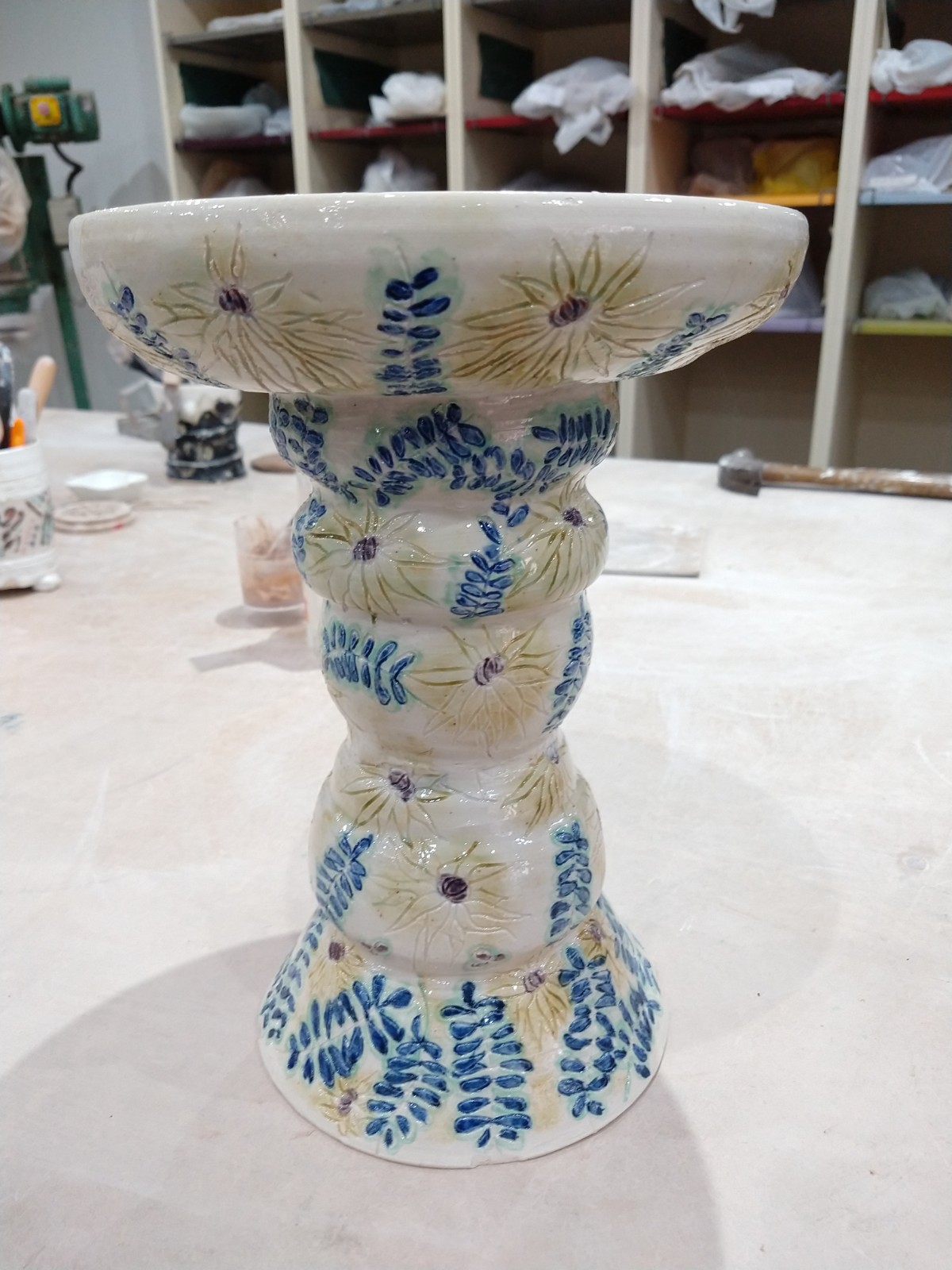 Large decorated bird bath