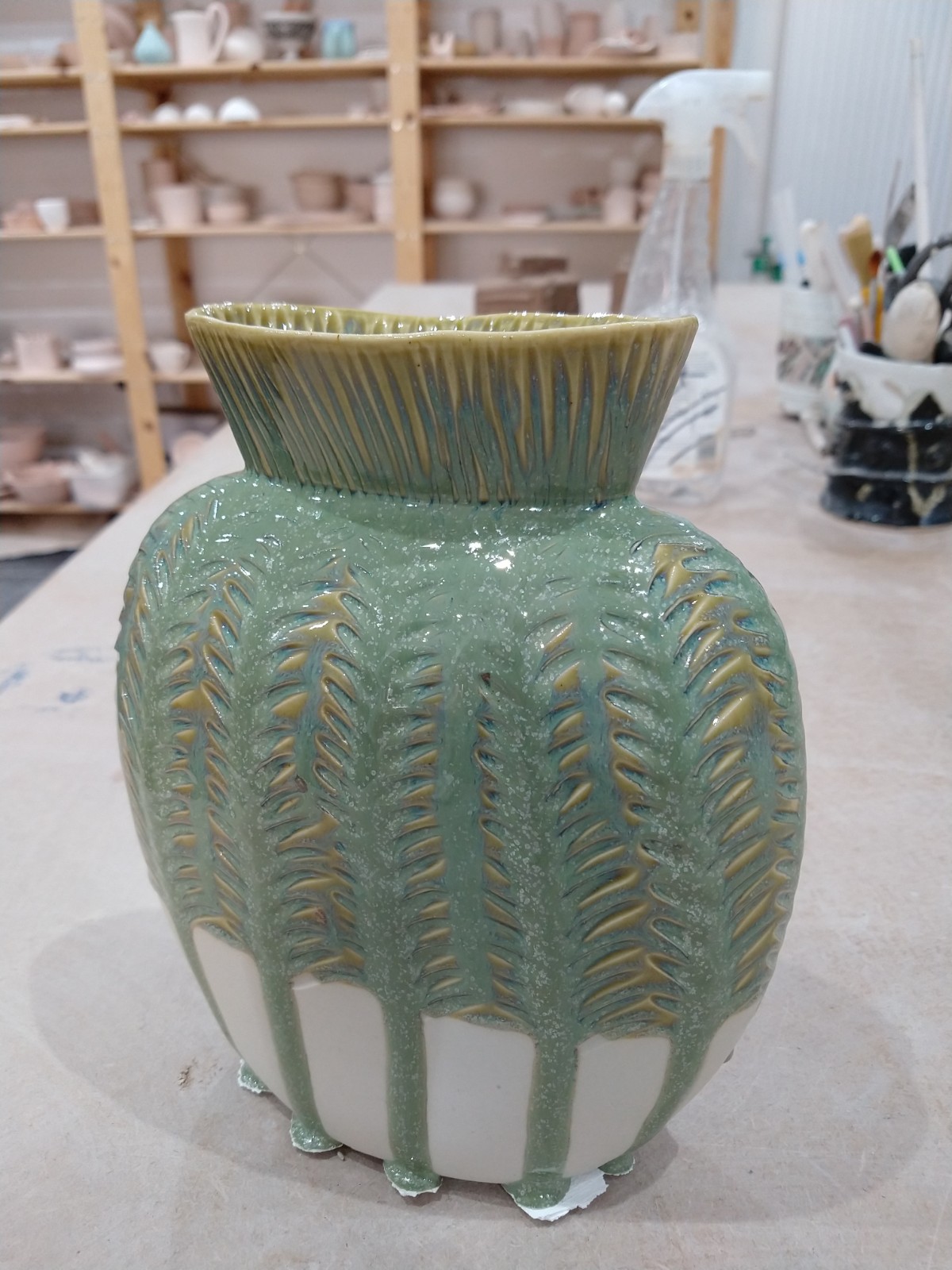 Seafoam on slip cast vase