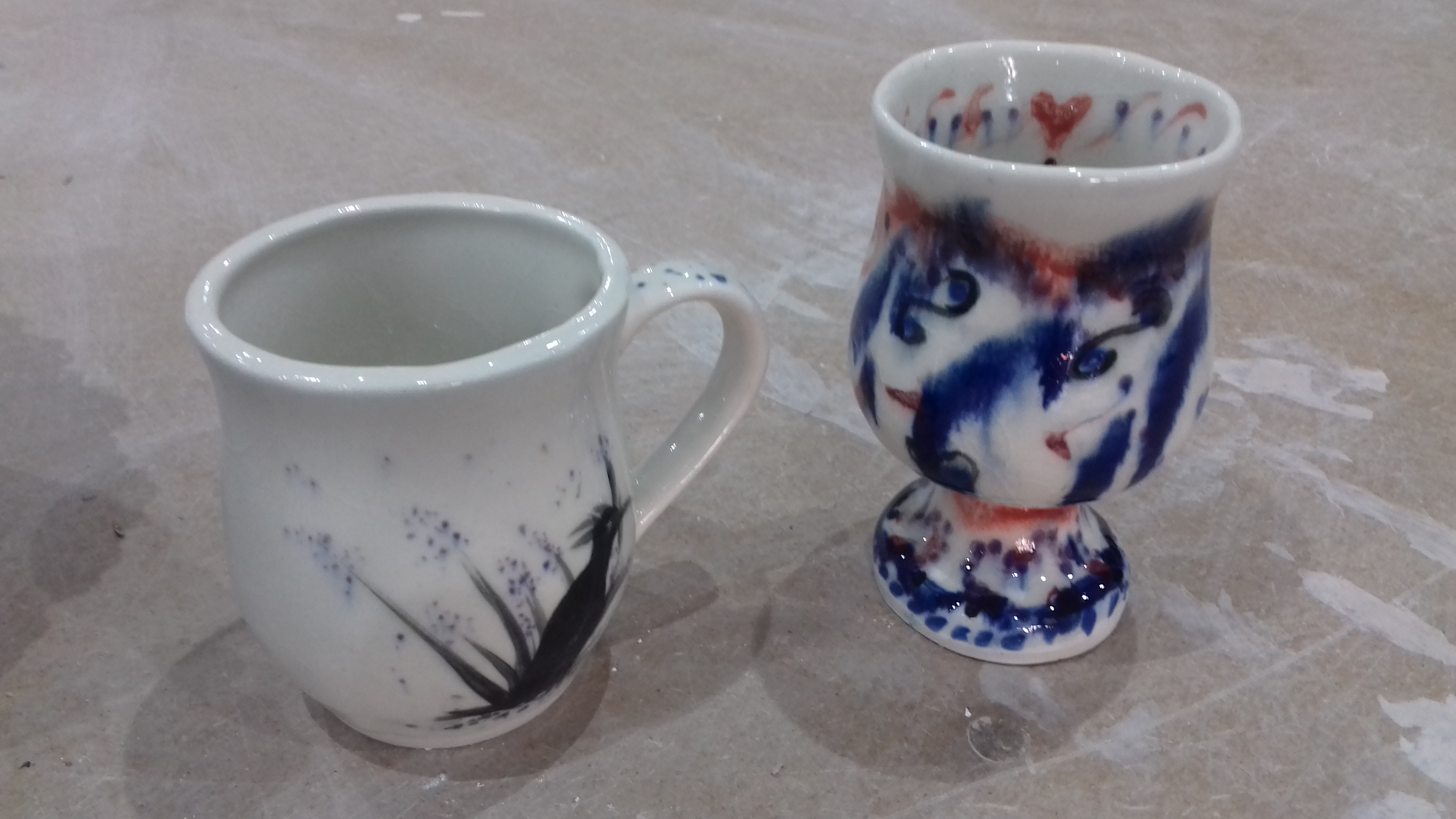 Under glaze colours on slip cast