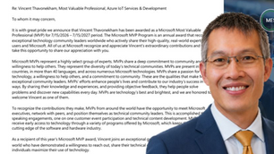 Vincent Thavonekham est désigné comme "Most Valuable Professional par Microsoft"