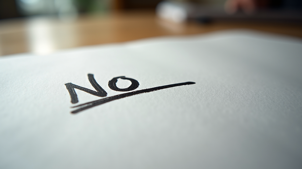 Close-up view of a handwritten note with the word "No" underlined
