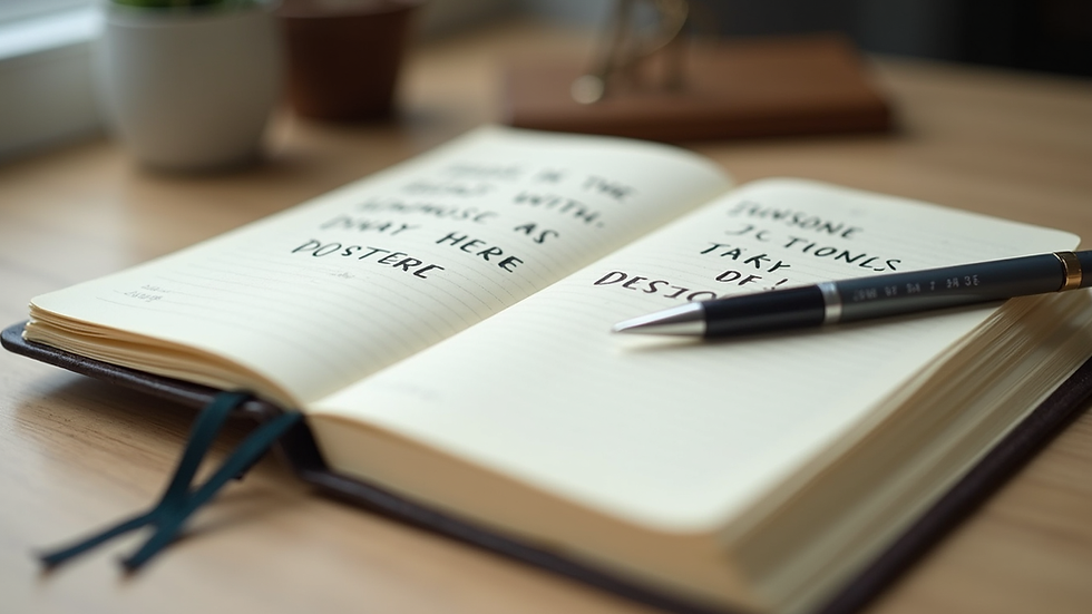 Close-up view of a journal with handwritten affirmations and a pen