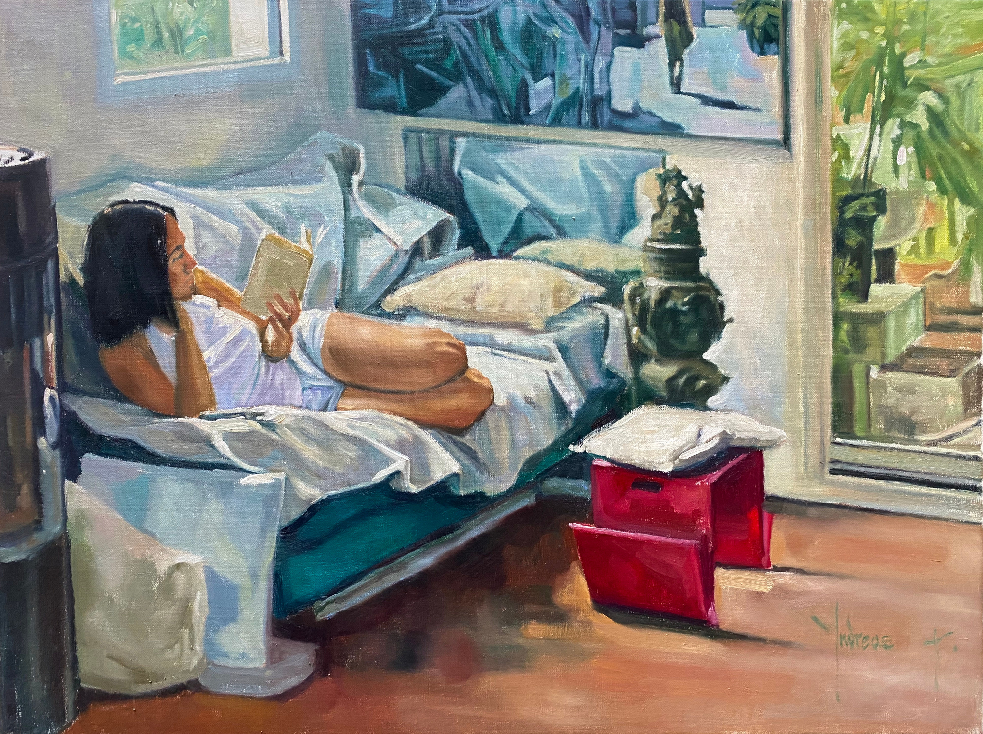 Liseuse au tabouret rouge