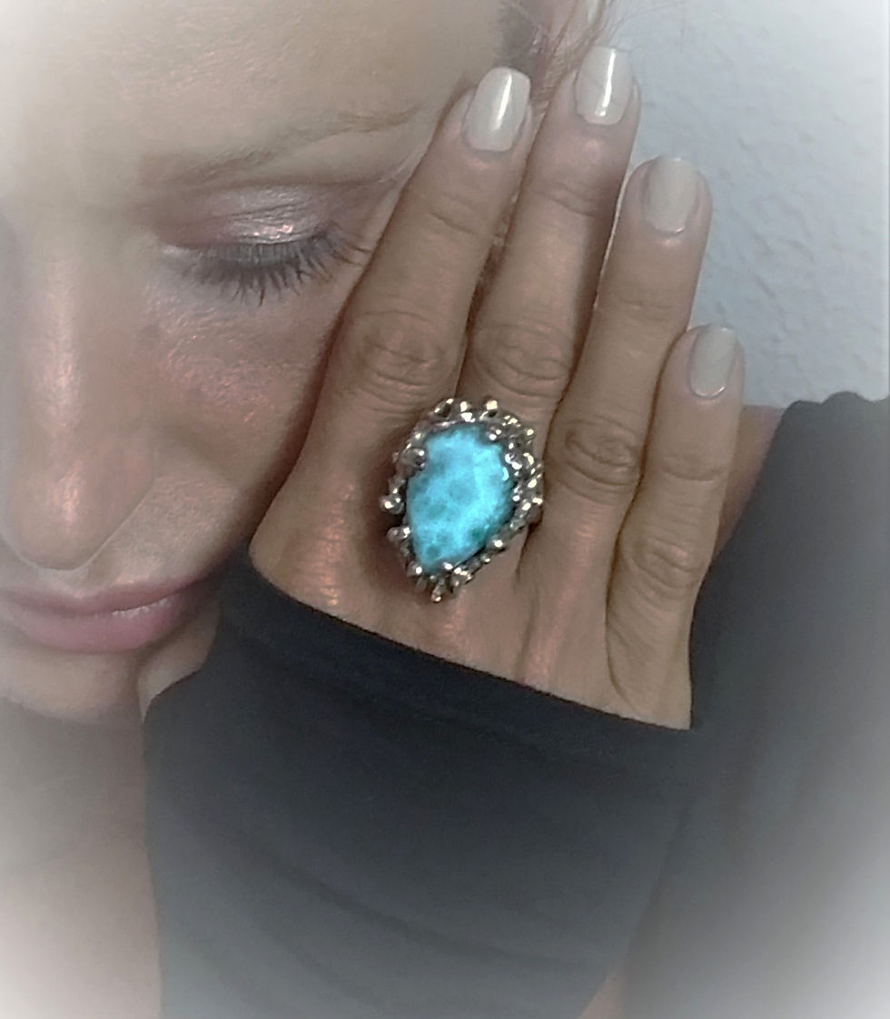 Thumbnail: FLYING STONES - gold bronze ring, Larimar