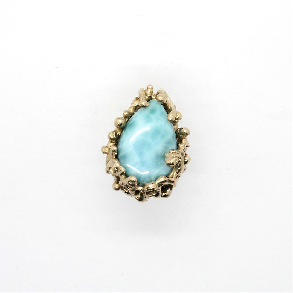 Thumbnail: FLYING STONES - gold bronze ring, Larimar
