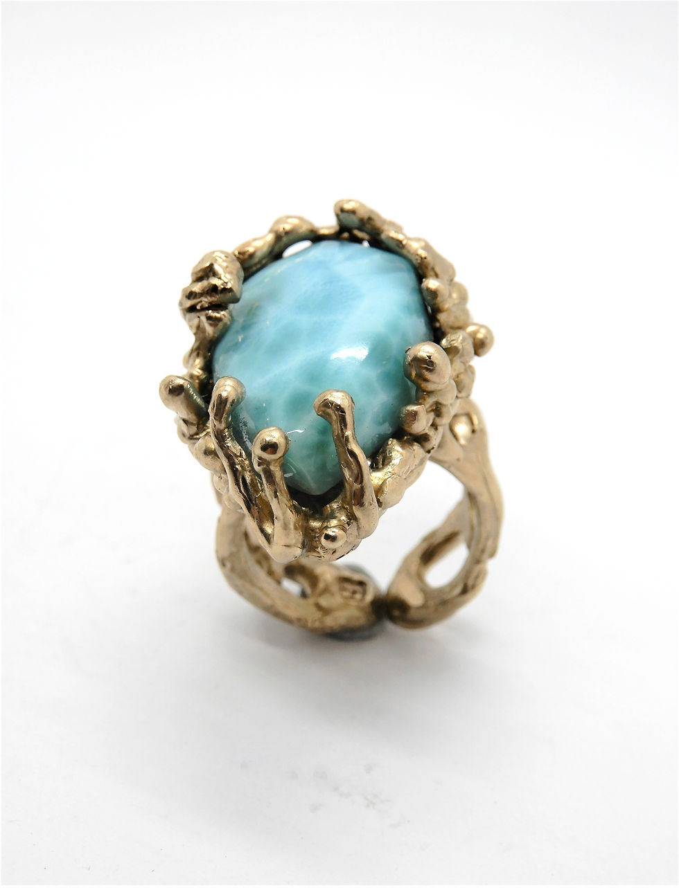 Thumbnail: FLYING STONES - gold bronze ring, Larimar