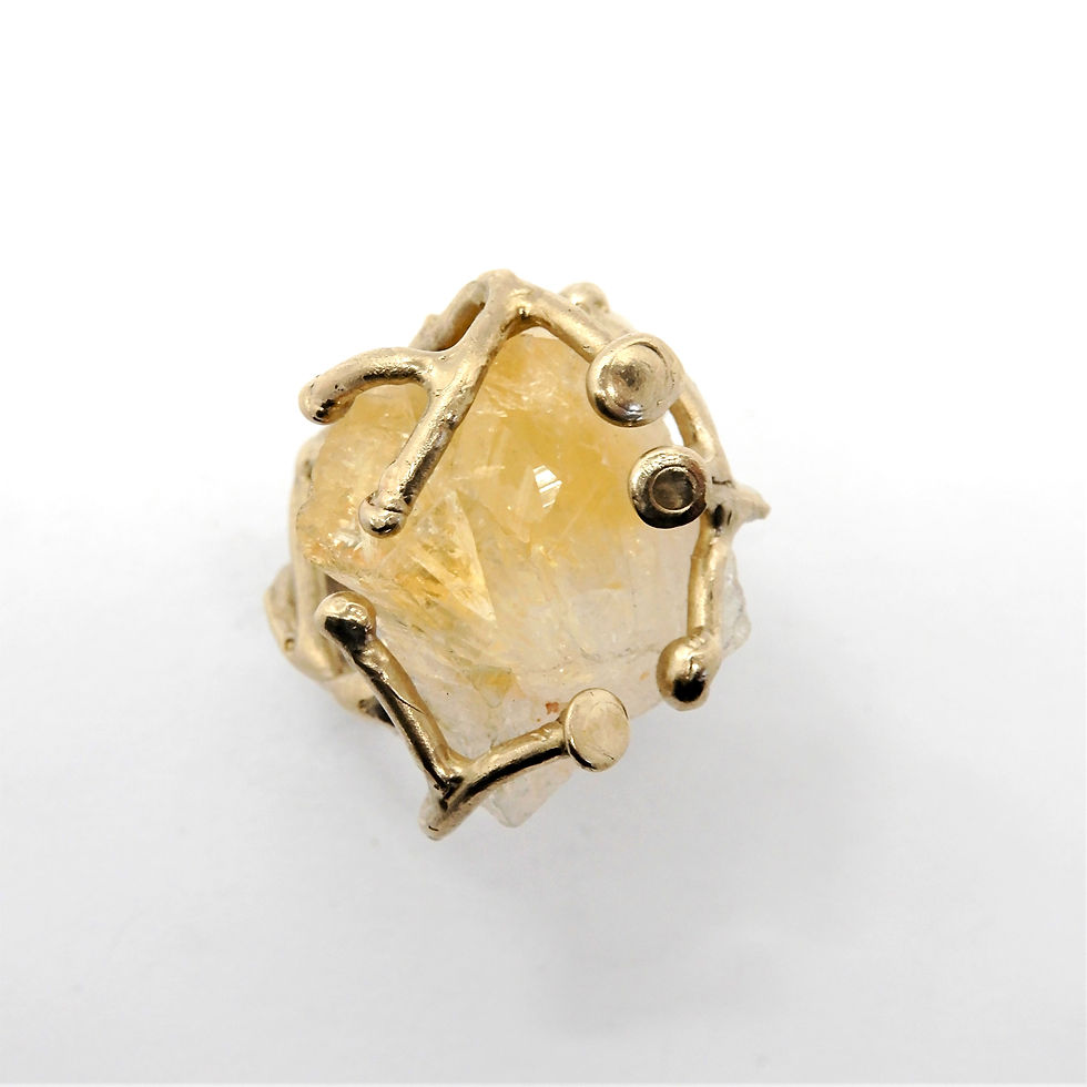 Thumbnail: FLYING STONES - gold bronze ring, citrine quartz