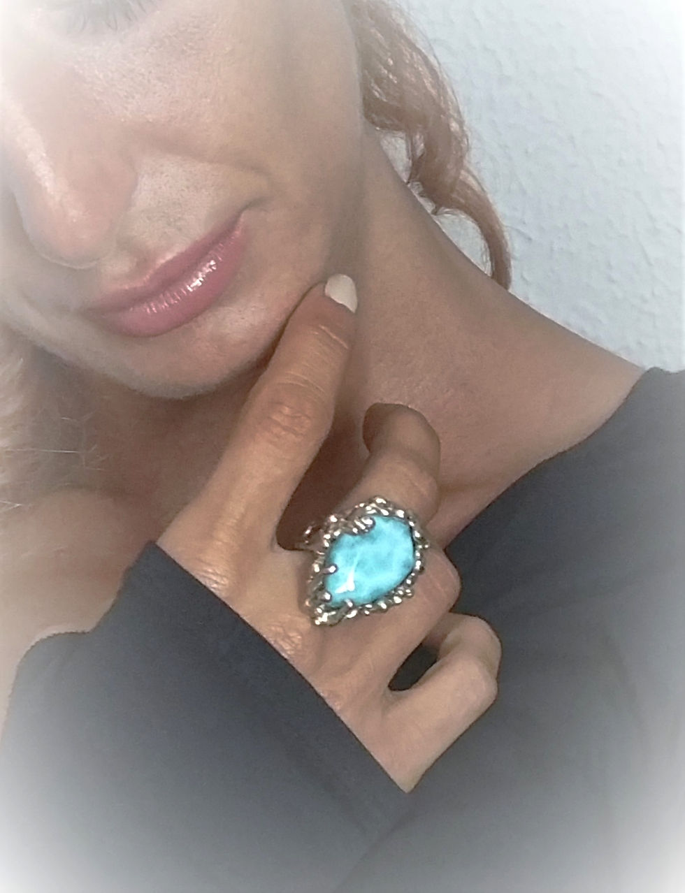 Thumbnail: FLYING STONES - gold bronze ring, Larimar