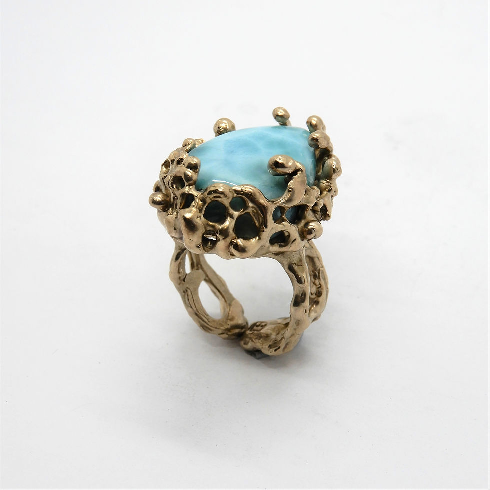 Thumbnail: FLYING STONES - gold bronze ring, Larimar