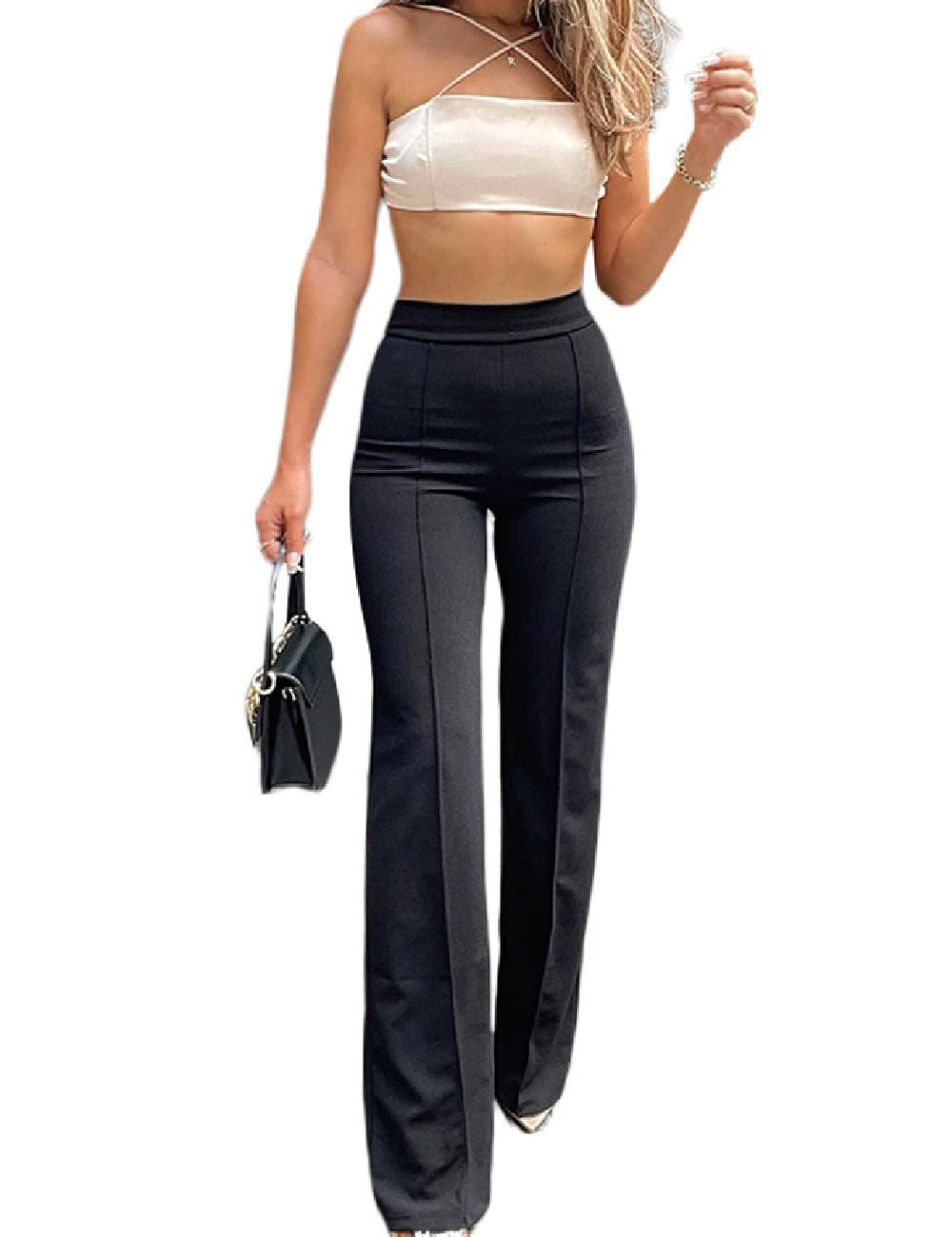 LIVECLOTH Womens Black Flare Dress Pants for Women Work Business Office Casual W