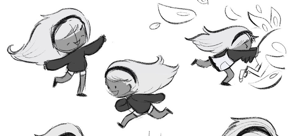 Character sheet of Gretel, included in this post to show how drawing gesture can establish personality in an illustrated kids book.