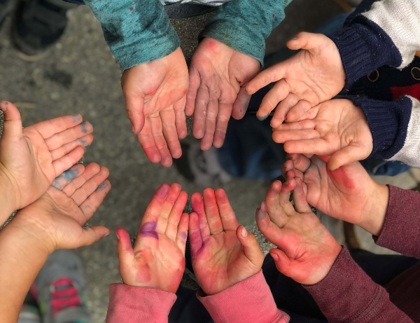Photo of 3 year olds’ hands, after a day playing with items on my art supplies checklist.