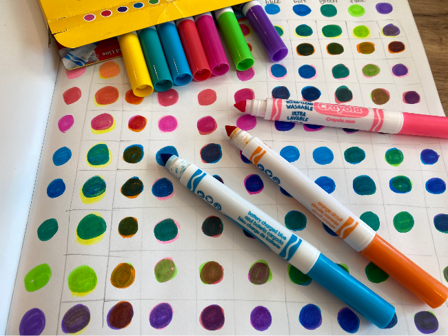 Doing a mix matrix is a great way to get to know your art supplies. Look at all these gorgeous, summery colors we get when we mix the markers from Crayola's Bright Colors 10 pack.