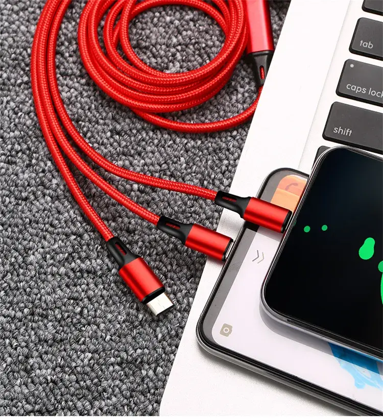 Miniatura: 3 in 1 Micro USB Type C Charger Cable Multi Usb Port Nylon